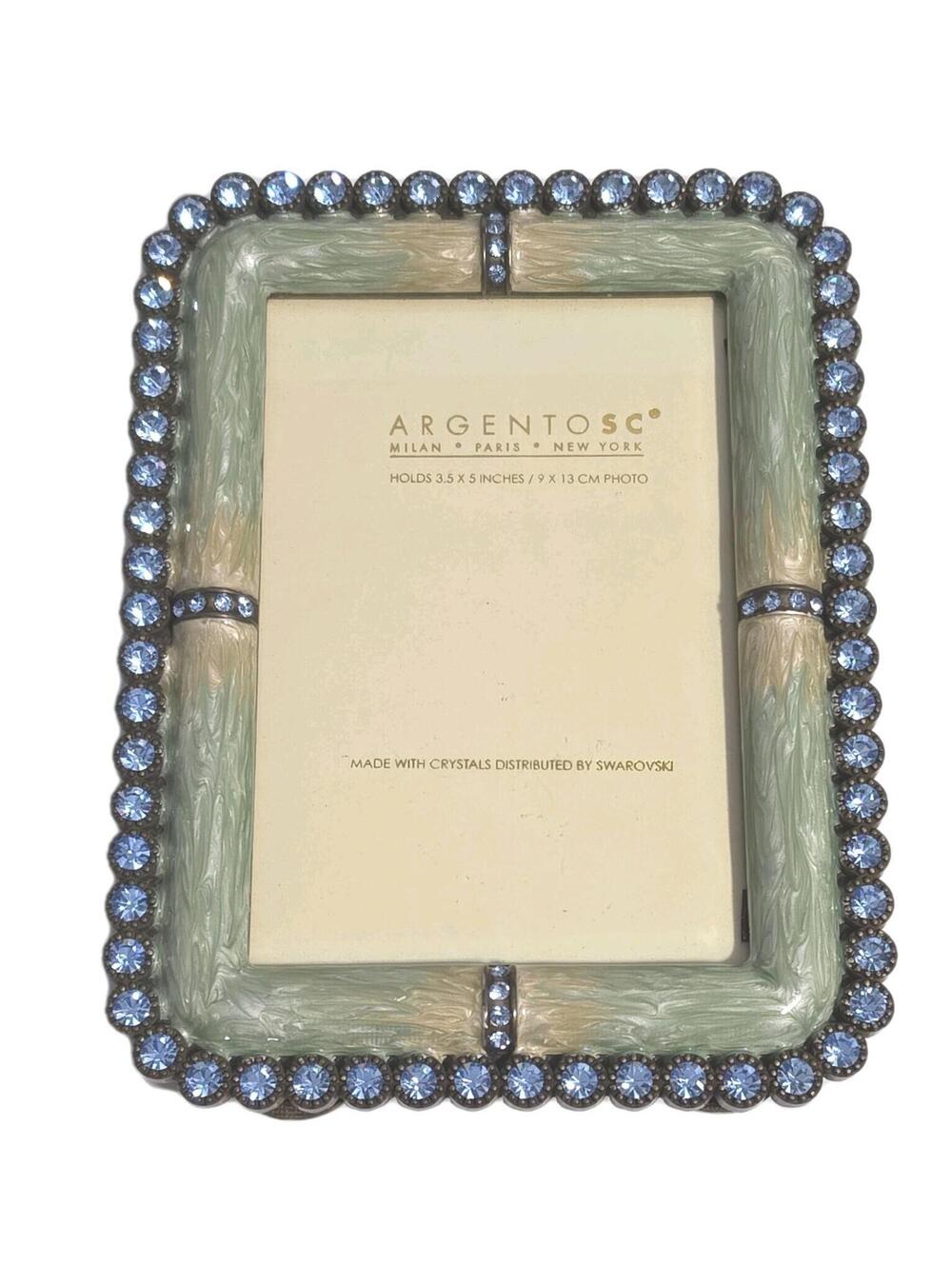 Argento SC Blue Swarovski Crystal Picture Frame Enamel Jeweled Luxury New No Box